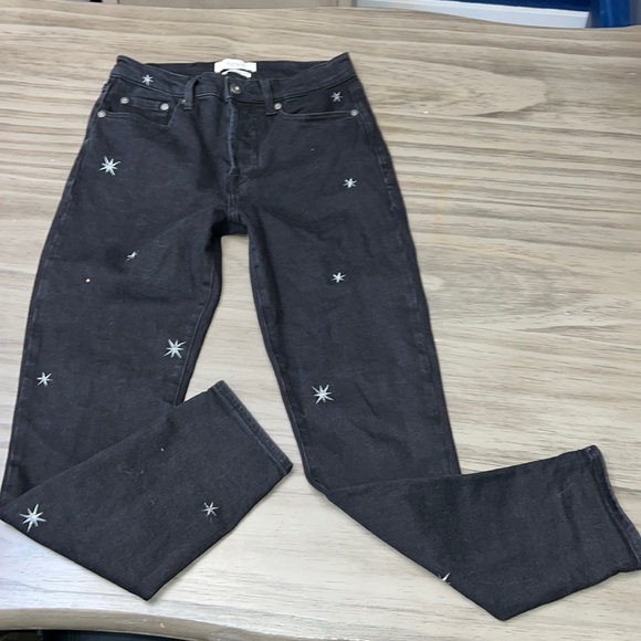 PISTOLA HIGH RISE BUTTON FLY BLACK JEANS WITH EMBROIDERED STARS 26 - Picture 2 of 16